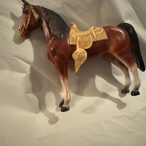 Elegant Vintage Brown Horse Figurine with Gold Saddle
